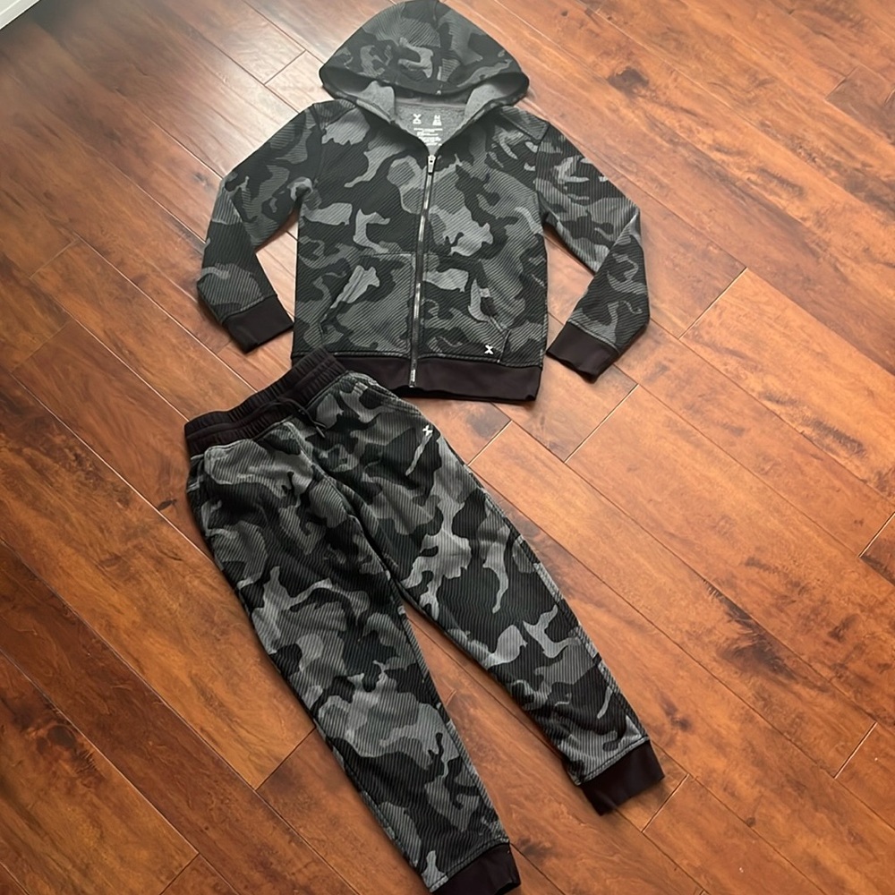 Boys black and gray camouflage hoodie and joggers set